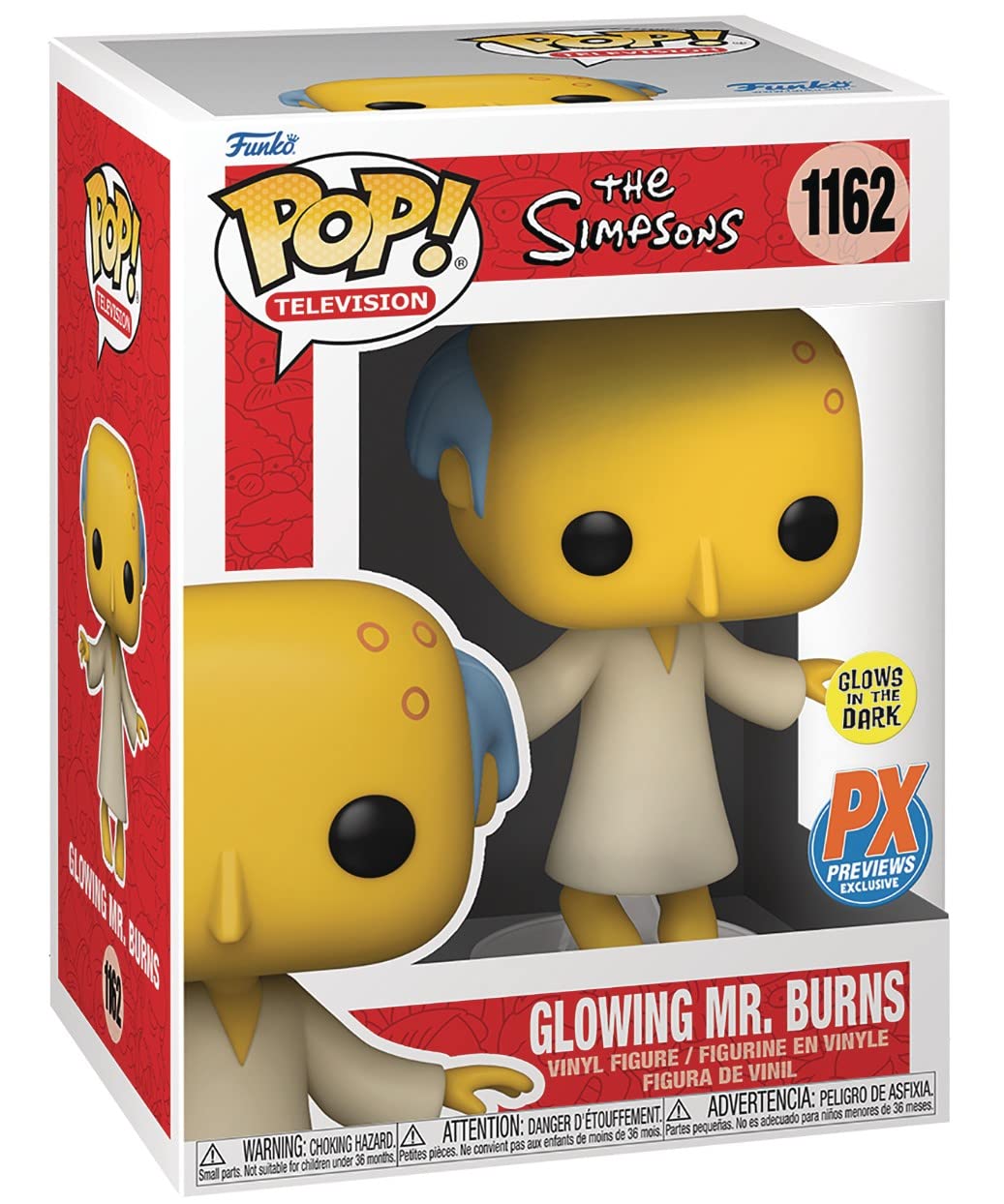 The Simpsons: Glowing Mr. Burns (PX Previews Exclusive) Funko Pop! Figura de vinilo (conjunto con funda protectora compatible Pop Box)