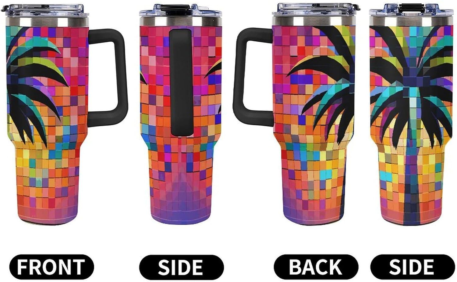 40 Oz Tumbler with Straw And Lid Palm Tree Clip Art Insulated Travel Coffee Mug Stainless Steel Water Bottle Vacuum Insulated Tumblers for Sport Work Car Travel Weekends