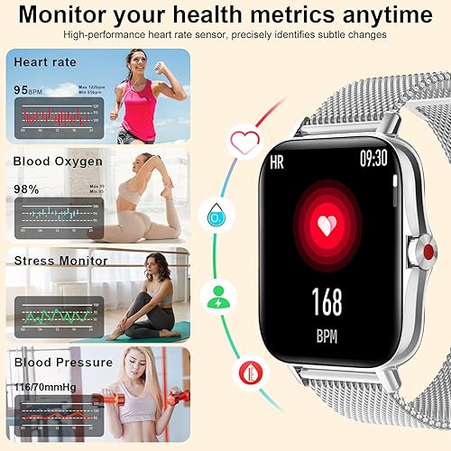 Vista 3 de Reloj inteligente para mujer, reloj inteligente HD de 1.69 pulgadas con 3 bandas, rastreador de actividad física con monitor de frecuencia cardíaca
