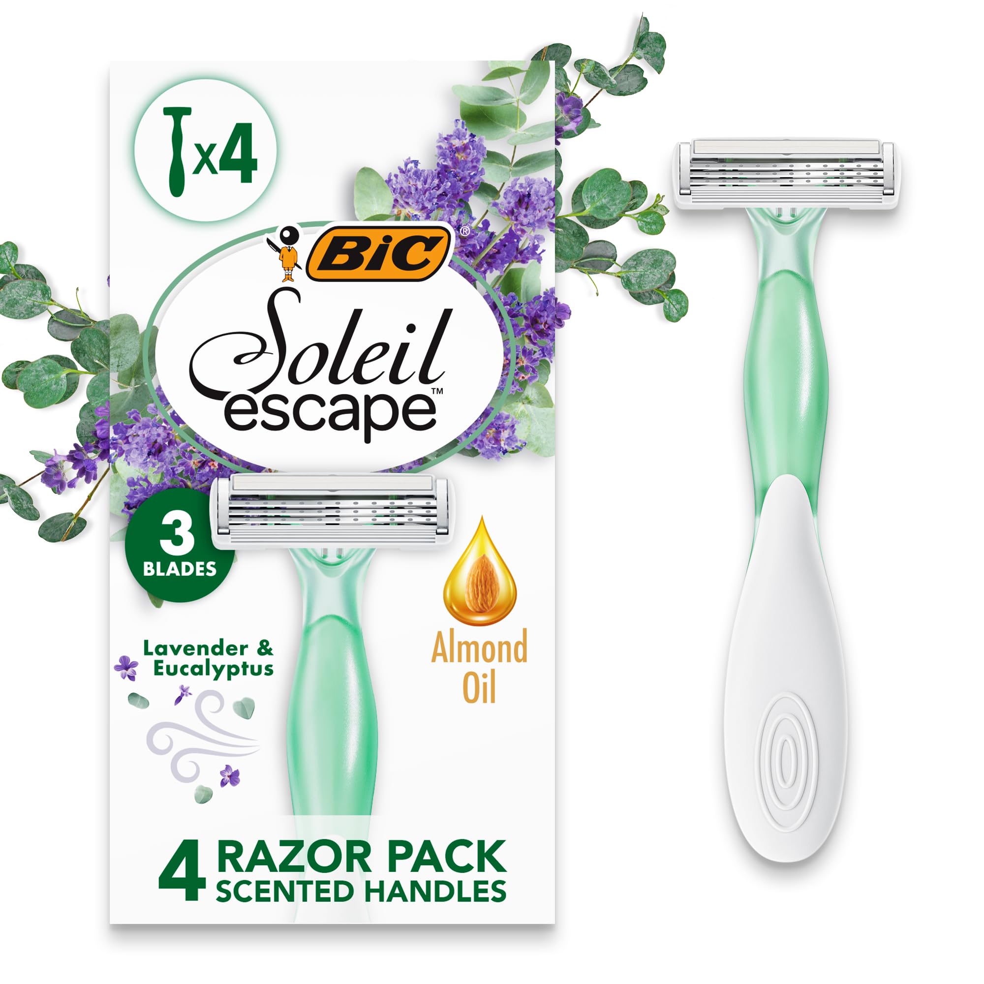 – Soleil Escape 3 Blade Womens Disposable Razor Pack of 4 with Lavender and Eucalyptus Scented Moisturizing Strip