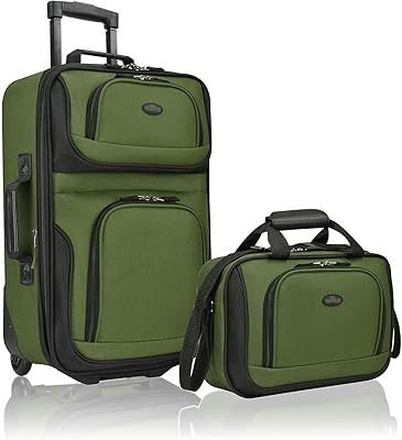 U.S. Traveler Rio Lightweight Softside Rolling Carry-on Suitcase, 2-Wheel Set, Green