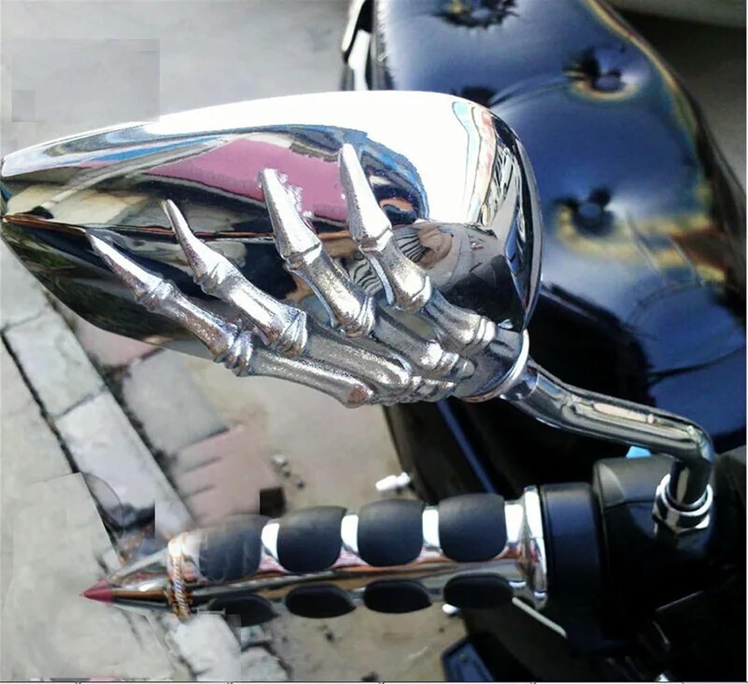 バイク用 ミラー 2 個オートバイミラークロームスカルハンド爪サイドリアビューミラー 8 ミリメートル 10 ミリメートルバックミラ