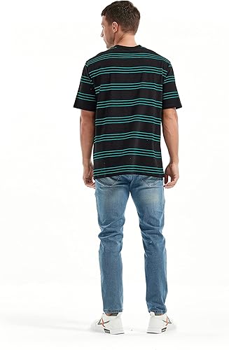 Miniatura 5 de KLIEGOU Camiseta a rayas con cuello redondo y ajuste holgado para hombre