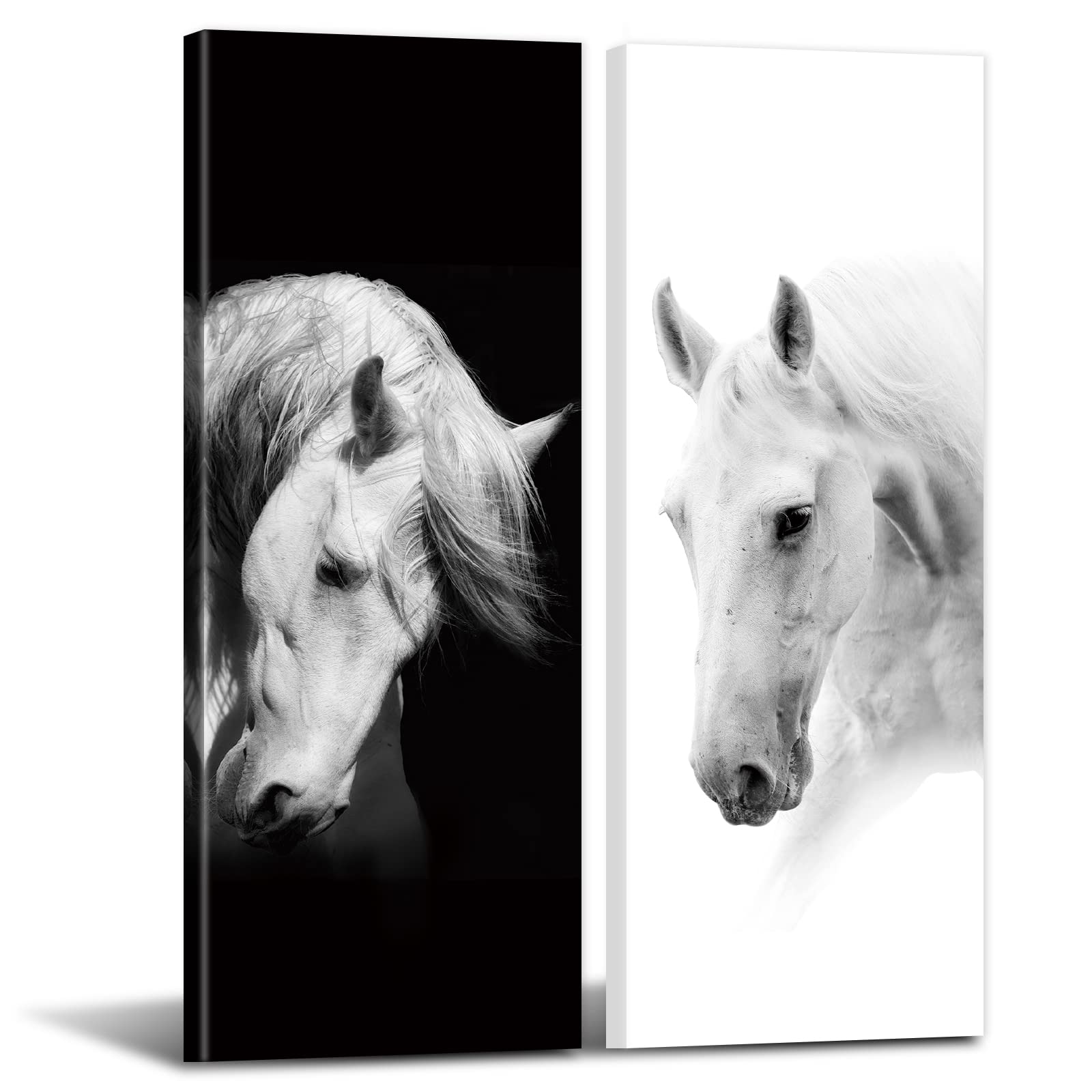 Horse Wall Art Black and White Wall Decor for Living Room Farmhouse Mountain Animals Canvas Prints Wildlife Pictures Horse Portrait Painting Modern Artwork Bedroom Bathroom Home Decoration 12x32â€? 2Pcs