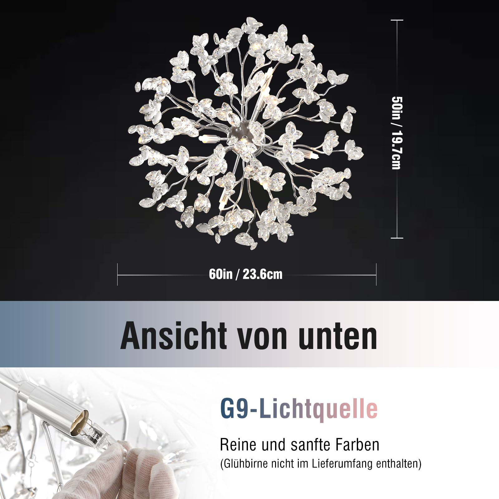Modern Kronleuchter Kristall Golden, Große Luxus Raindrop Pendelleuchte, Rund Kristall Hängeleuchte Light Fixture, Luxury Tree Branch Kronleuchter für Kücheninsel, Esszimmer, 60cm