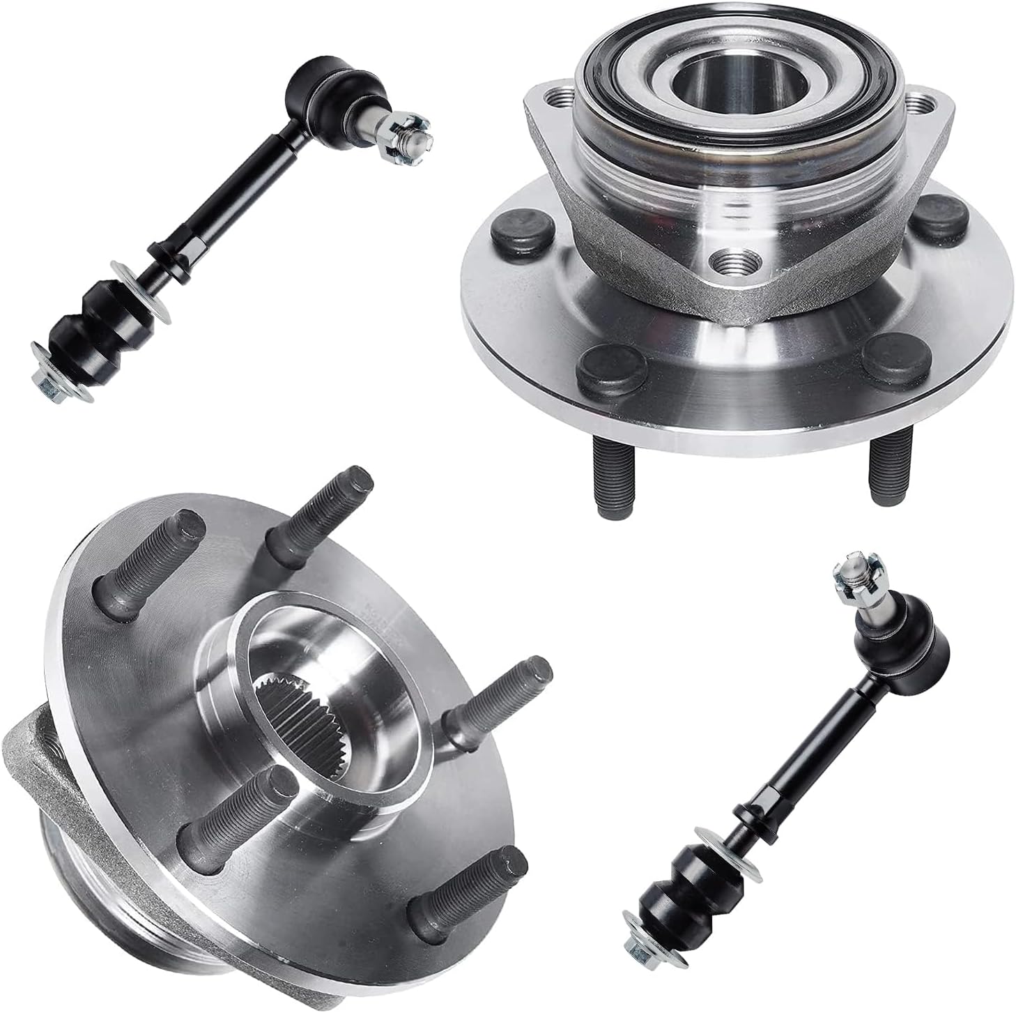 Detroit Axle - 4WD Front 4pc Wheel Bearing Hubs Kit for 95-99 Dodge Ram 1500, 2 Wheel Bearing & Hubs 2 Sway Bar End Links 1995 1996 1997 1998 1999 Replacement