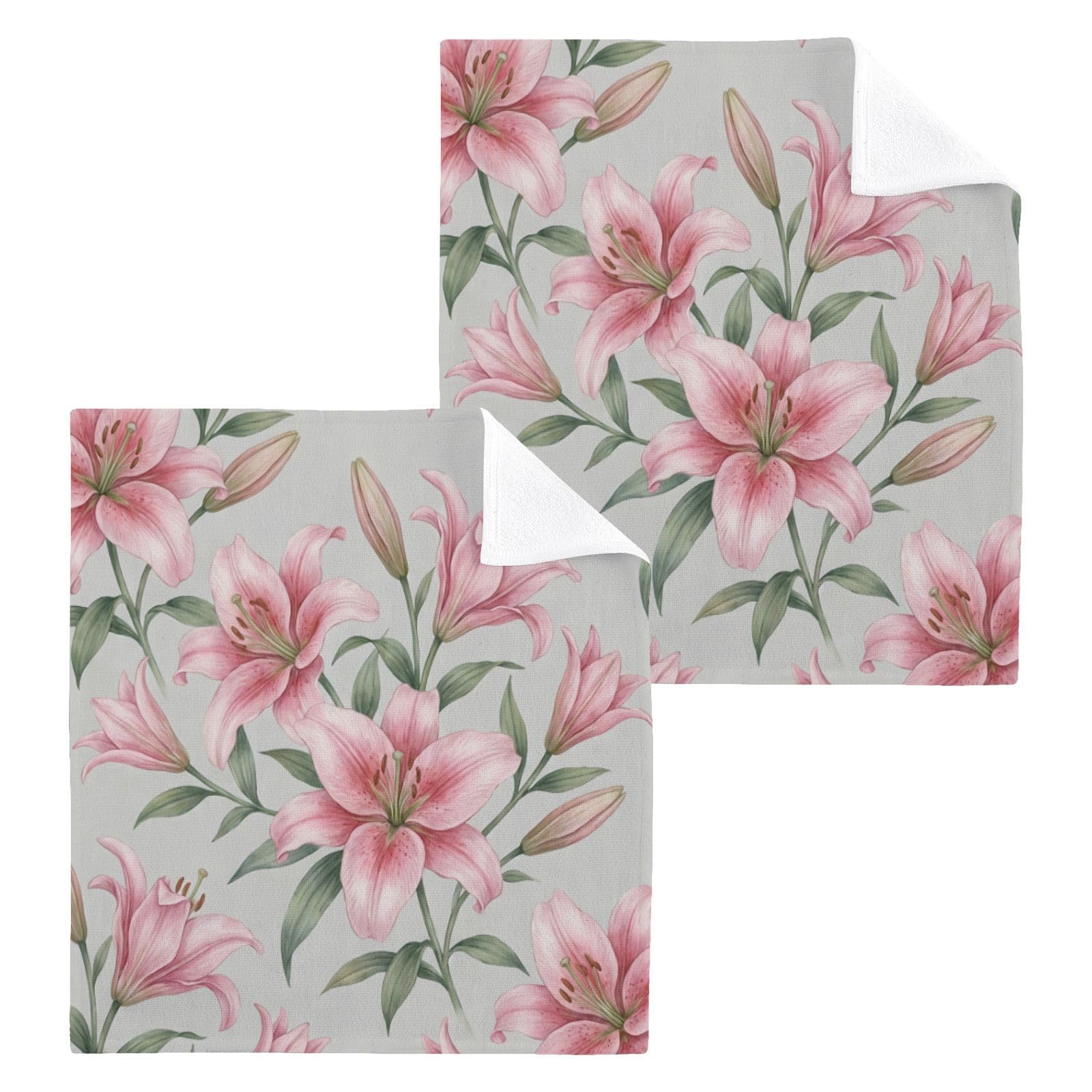 BOESI Soft Lily Pattern 12x12in Cotton Washcloth,Face Towel