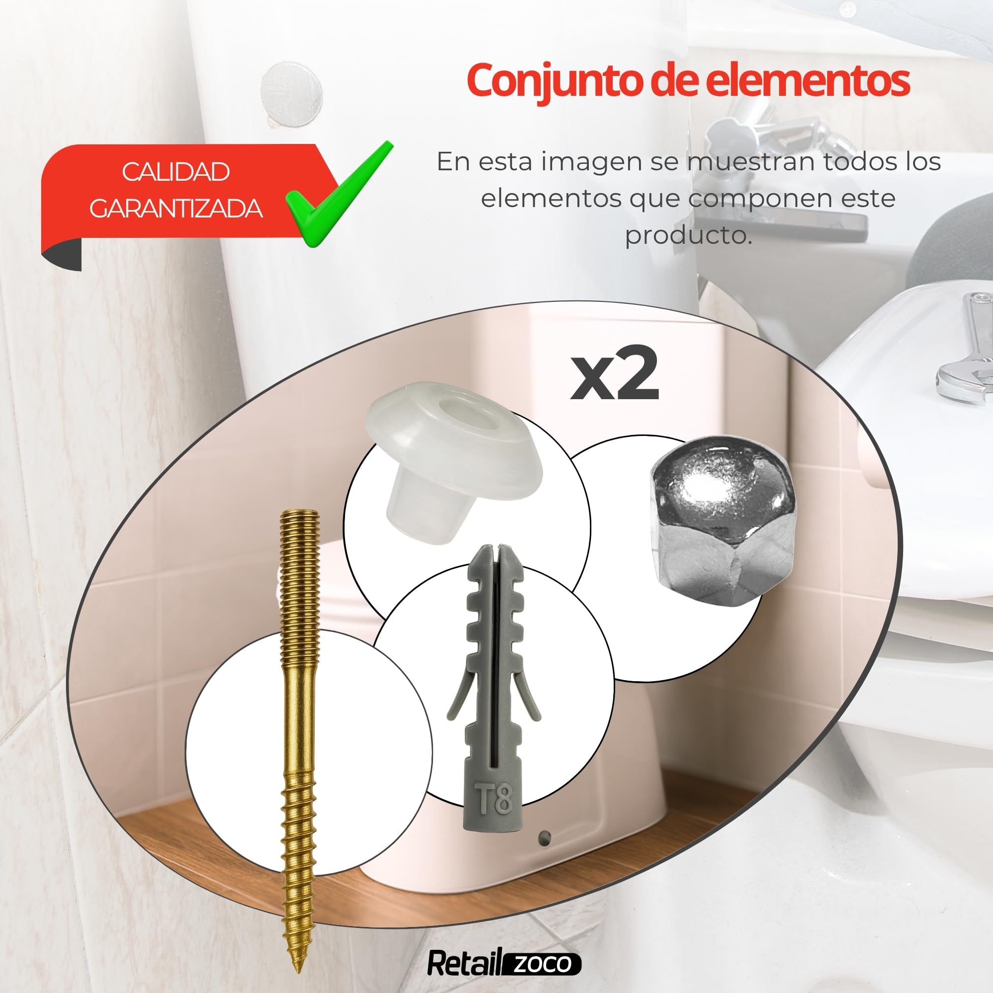 Tacos de acero inoxidable para inodoro y bidé de suelo con orificio vertical, Kit de fijación vertical para WC, Tornillo para bidé vertical, Acero Inoxidable, Pack de 2 tornillos