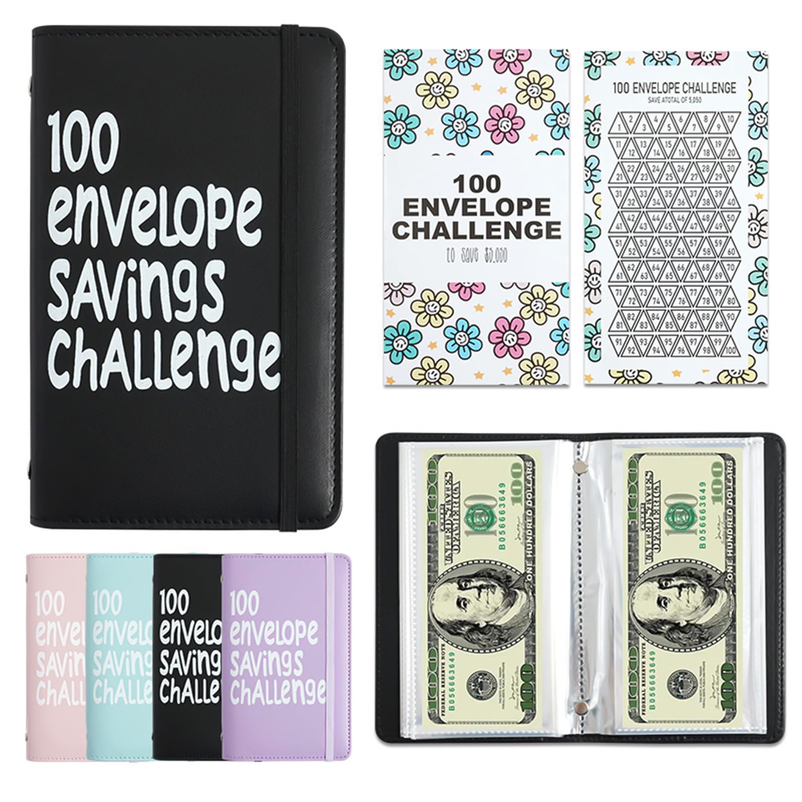 100 Envelope Savings Challenge Book, Reusable A6 Money Budget Binder or Cash Envelopes, Saving Challenges Book Easy and Fun Way to Save $5,050, Cash Wallet Envelope for School, Home, Office（Pink） — view 9