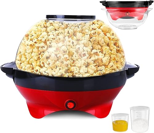 Miniatura 10 de TLGREEN Máquina de palomitas de maíz de 6 cuartos, máquina de palomitas de maíz Stir Crazy, máquina eléctrica de palomitas de maíz con aceite Negro