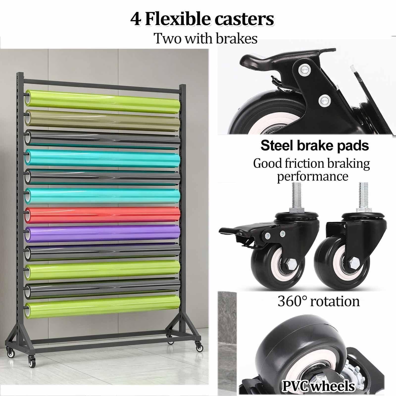 Expositor vinilo rotulación coches, soporte para rollos vinilo con ruedas | Espaciado ajustable, organizador vertical para vinilo, para papel pintado, rollos de tela y manteles, negro(6-tier)