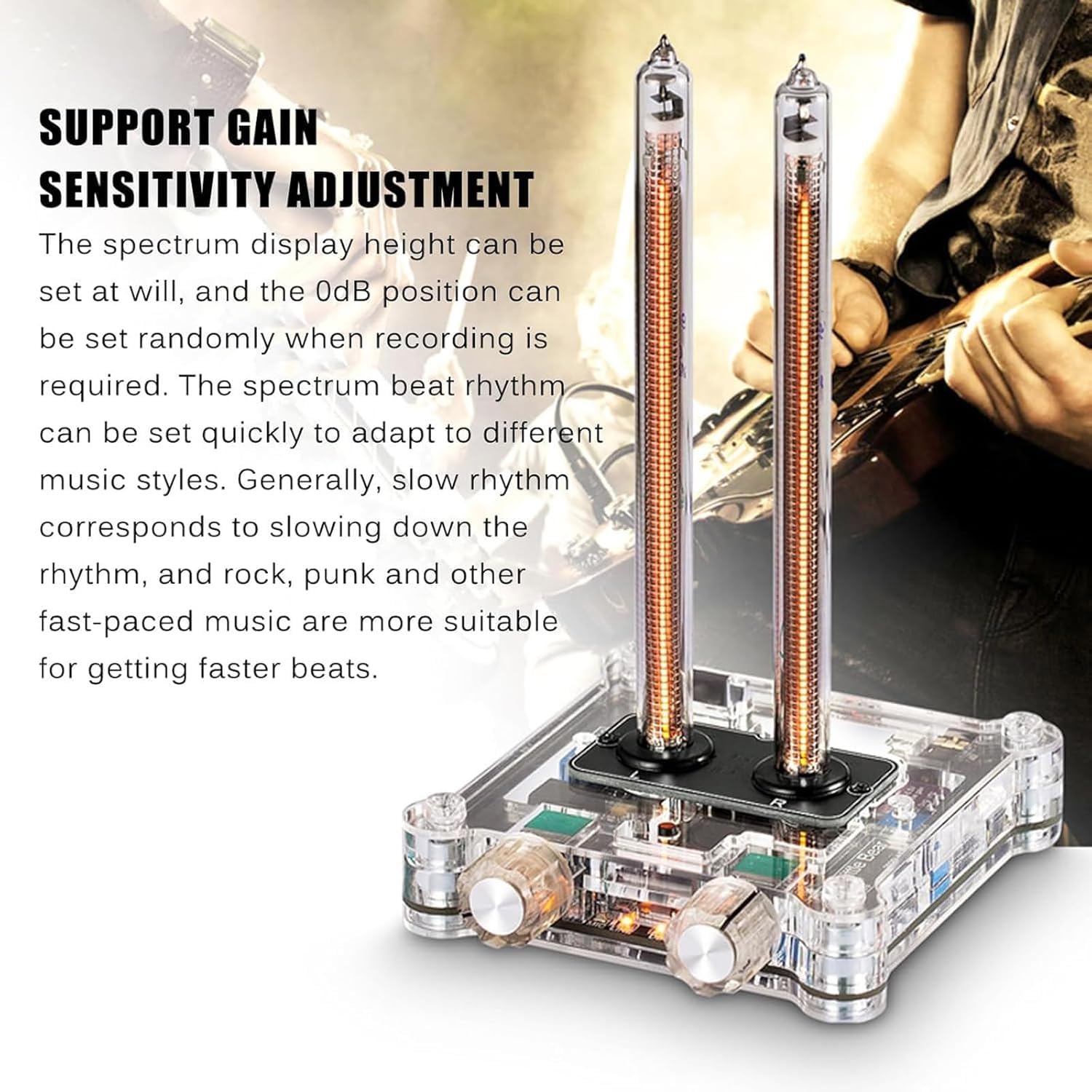 LED Music Spectrum Display - Audio Analyzer Rhythm Light with Sensitivity & Gain Adjustment for Home, Office, and Studio