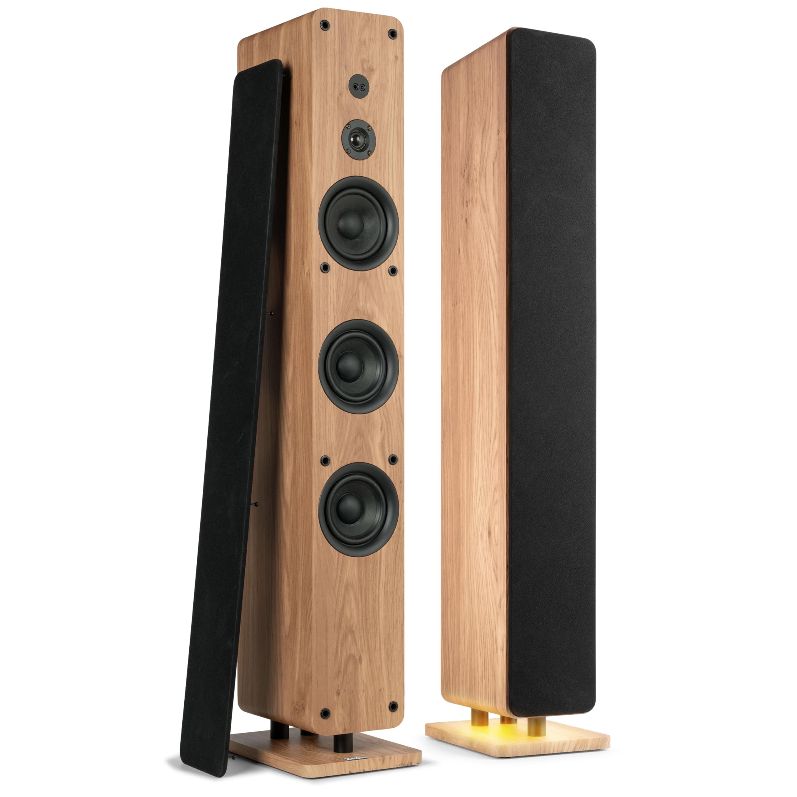 Audizio Arco – Pack 2 Altavoces Activos 320W con Radio Dab+, Radio Digital y Radio FM, Altavoz Bluetooth Potente, Altavoz USB, Entrada optica para Equipo Sonido TV Home Cinema, Color Madera Clara