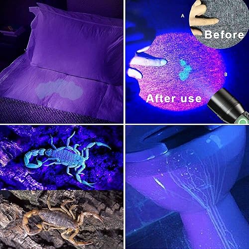 Miniatura 9 de AdamStar Linterna de luz negra, linterna de luz UV 3 en 1 con clip, magent, luz COB, pequeña linterna LED recargable, 1000 lúmenes, 7 modos,