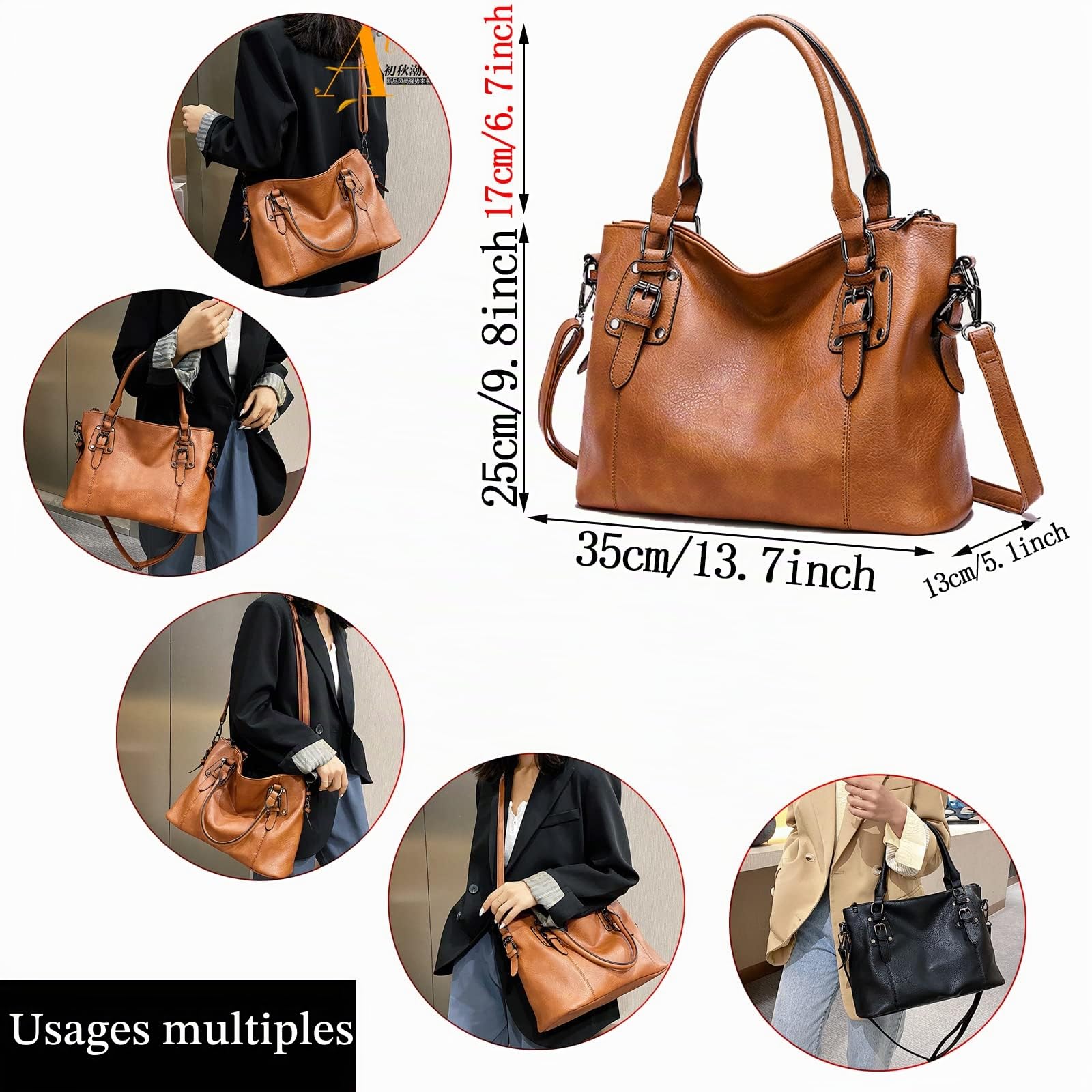 Sac à main pour femme en cuir souple rétro vintage avec poignée sur le dessus et poche