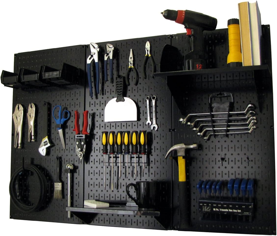 Wall Control 20 Gauge Steel Metal Pegboard Standard Tool Organizer with Black Tool Board and Black Accessories (4 ft)