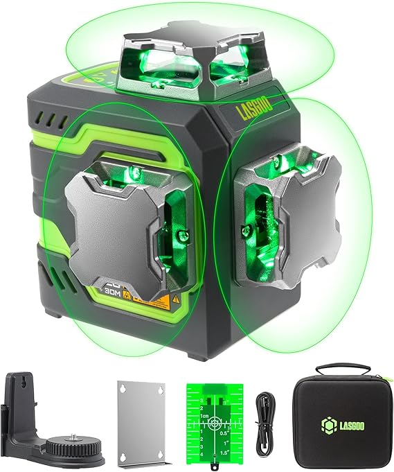 Laser Level With Tripod LASGOO Laser Level Self Leveling, Green Cross Laser Line With Vertical And Horizontal For Picture Hanging And Construction, Magnetic Rotating Stand And Portable Case Included, Green Laser Level