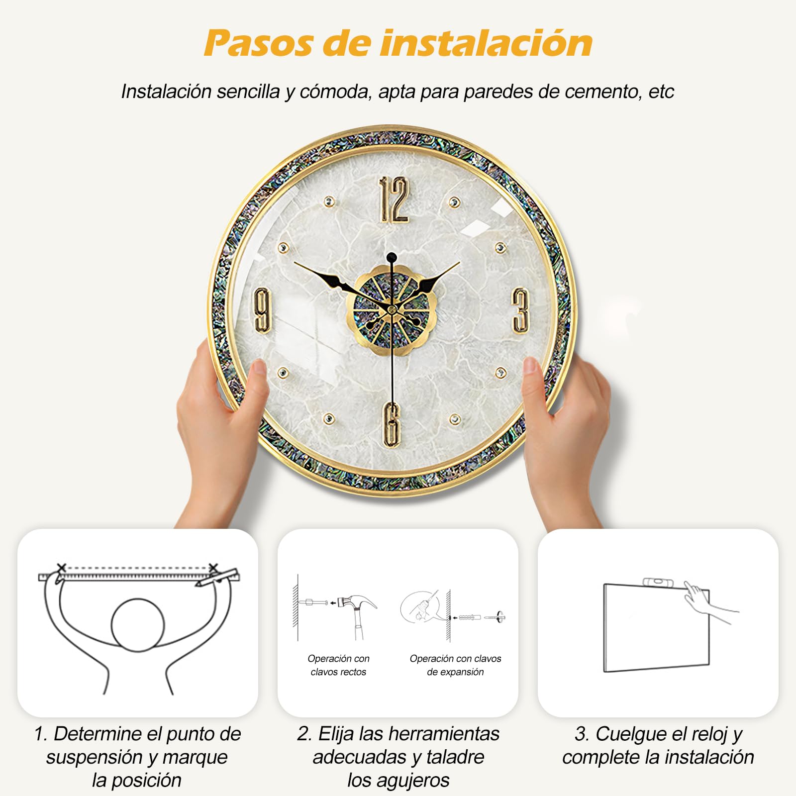 Ergocar Reloj De Pared Conchas Naturales Reloj Creativo Pared Silencioso Y Sin Garrapatas, Adecuado para Decorar Salas Estar, Salas Entrada, Habitaciones Y Salas Conferencias