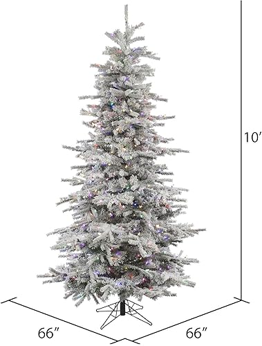 Miniatura 3 de Vickerman Árbol de Navidad artificial delgado de abeto de sierra flocado de 10 pies, 1100 luces LED multicolor Dura-Lit, árbol sintético cubierto de