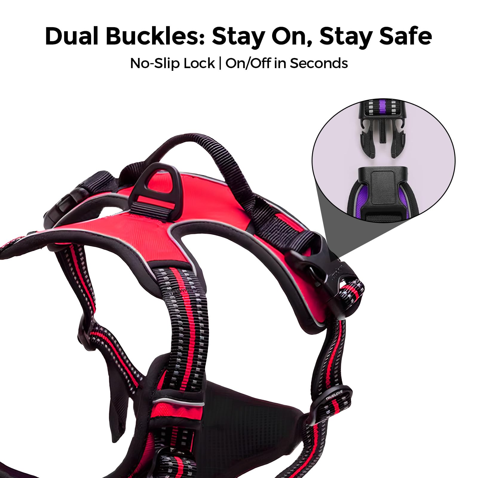 No Pull Dog Harness, Reflective Adjustable Pet Vest with Front Clip & Control Handle for Walking and Training,L,Pink - image 4