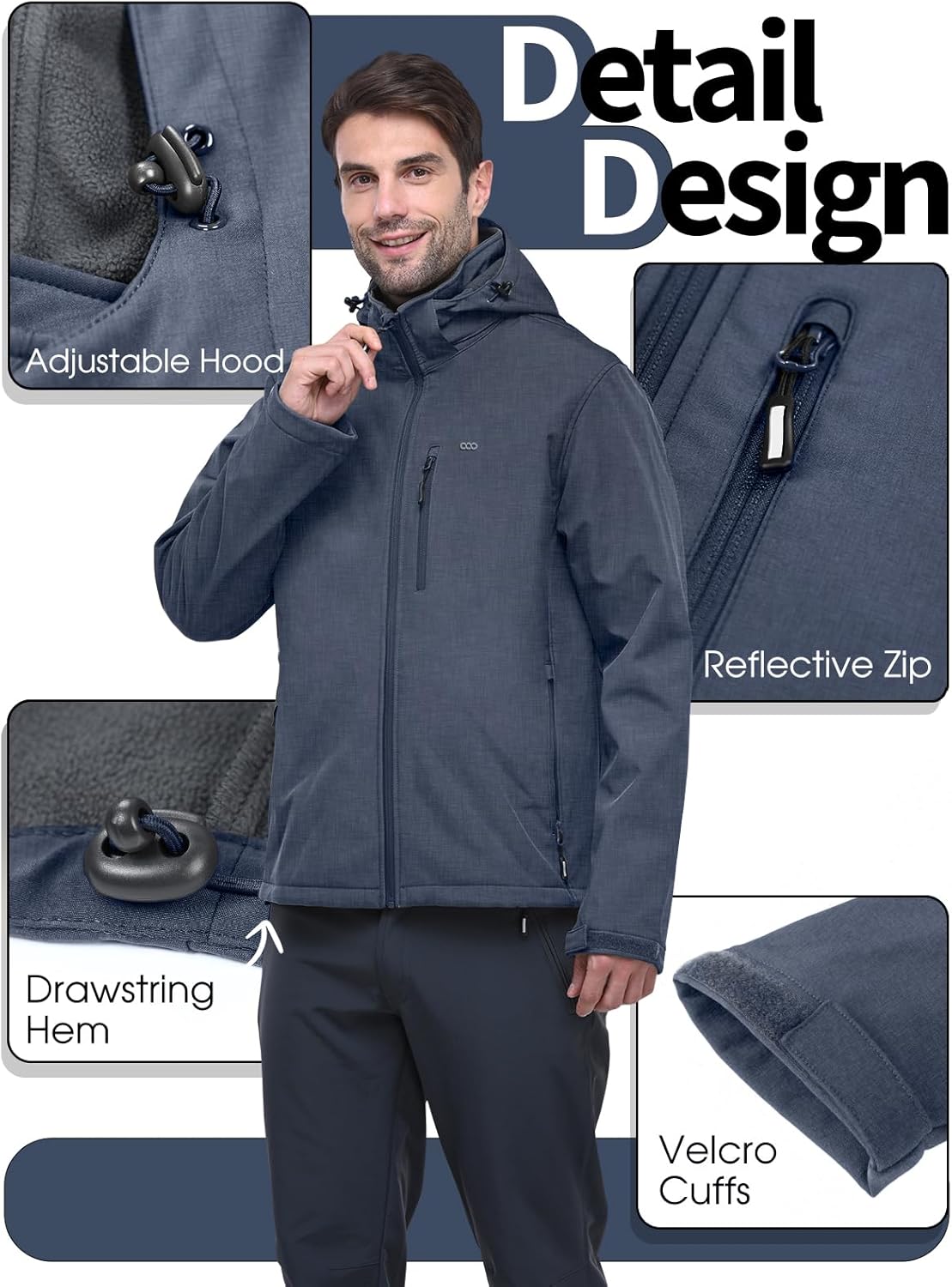 33,000ft Men's Softshell Jacket with Hood Fleece Lined Windbreaker Lightweight Waterproof Jackets for Hiking - Image 5