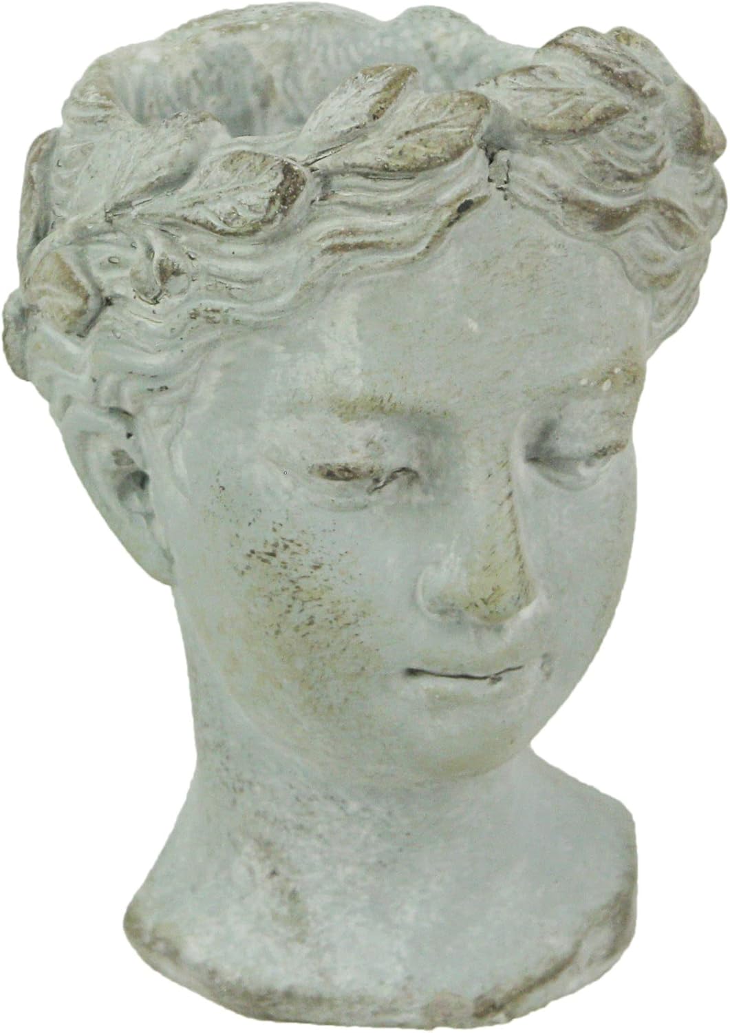 May Weathered Gray Greek Lady Statue Wall Mount Cement Head Planter 6 Inches High