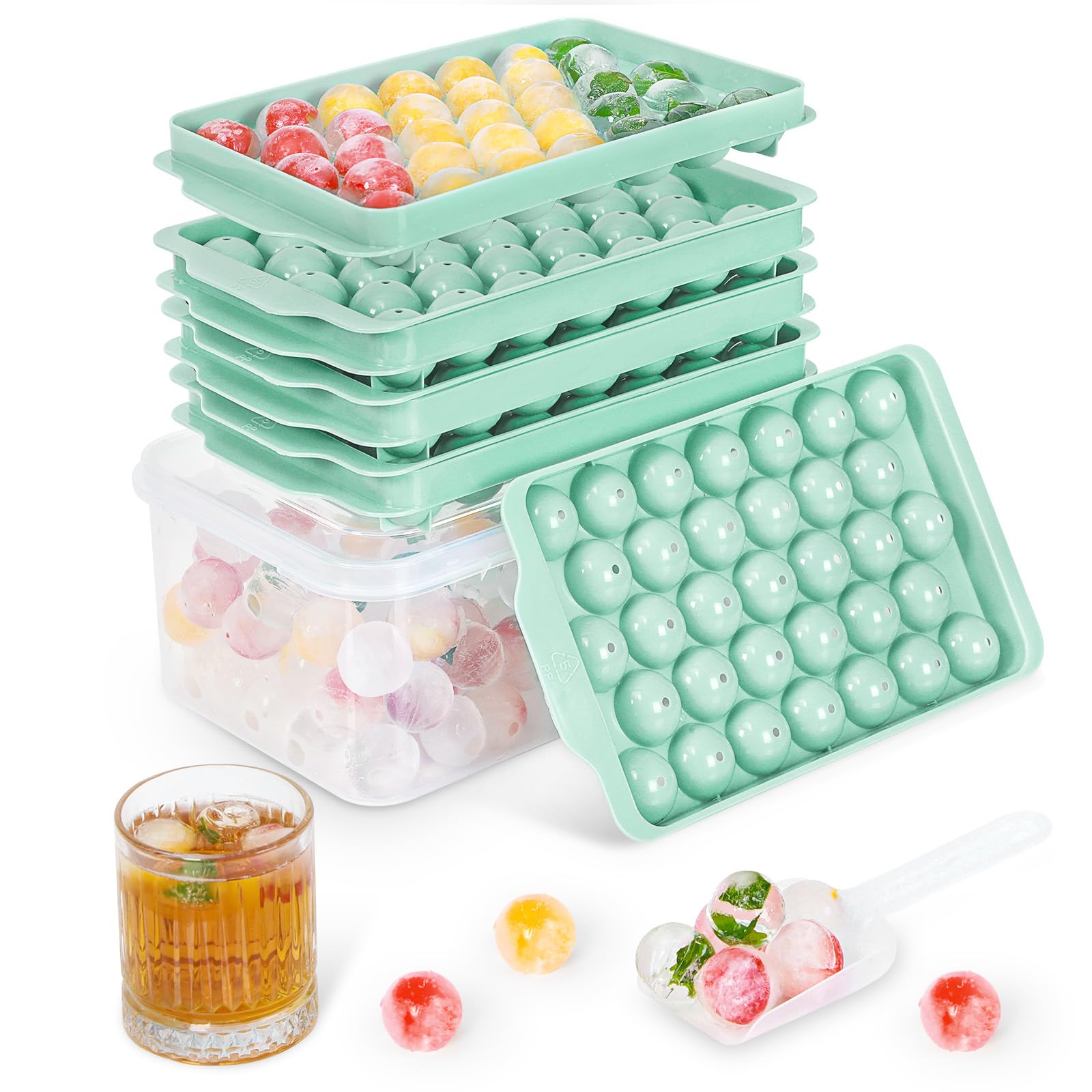 3 Pack Ice Trays for Freezer, 99 PCS Ice Cube Tray with Lid and Bin, Round Ice Cube Trays for Freezer, Circle Ice Cube Tray for Chilling Drinks