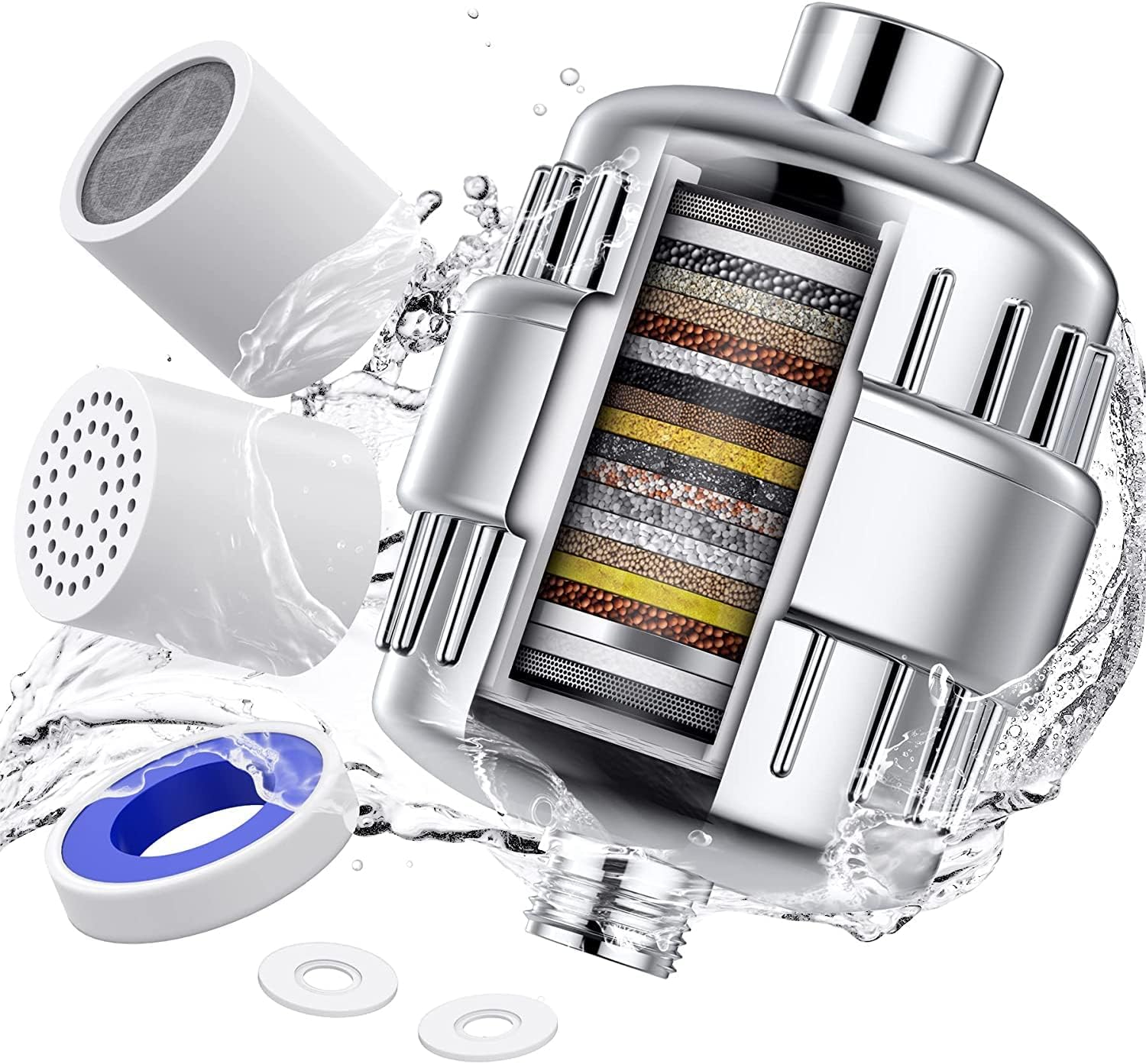 High Output 20-Stage Shower Filter for Hard Water – Removes Chlorine & Fluoride, Reduces Dry Skin, Dandruff, Eczema Improves Hair, Skin & Nails – Polished Chrome (Cartridge)