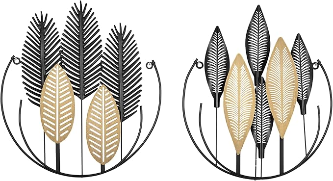 HOMCOM Wanddekoration Metall 2 Stück 3D Wandbild Blätter Wandkunst Metallbild für Zuhause, Wohnzimmer, Schlafzimmer, 40 x 46 cm HOMCOM Wanddekoration Metall 2 Stück 3D Wandbild Blätter Wandkunst Metallbild für Zuhause, Wohnzimmer, Schlafzimmer, 40 x 46 cm