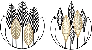 HOMCOM Wanddekoration Metall 2 Stück 3D Wandbild Blätter Wandkunst Metallbild für Zuhause, Wohnzimmer, Schlafzimmer, 40 x 46 cm