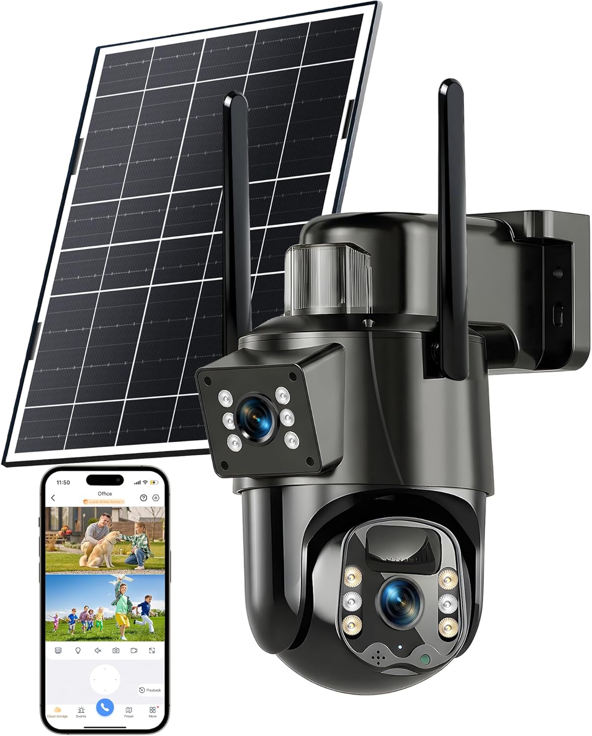 KEPEAK Dual Lens Solar Security Camera Wireless Outdoor, Battery Powered WiFi Camera, 360° PTZ, PIR Human Detection, Color Night Vision, 2-Way Talk, IP66