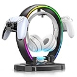 KDD RGB Headphone & Controller Stand with 9 Light Modes - Foldable Controller Hanger for Desk - Earphone Stand with Cable Organizer - for Gamers Desktop Accessories