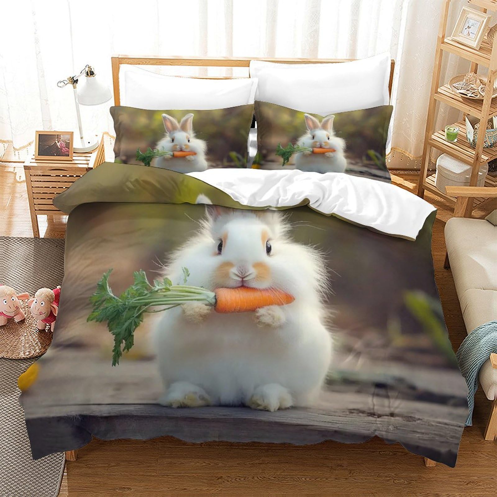 Dafufbw Rabbits-6 Rabbits Breathable Bedding Set Hidden Zipper Bunnies Duvet Cover Set With Pillowcases Quilt Cover Set Soft Microfiber Comforter Cover For Various Sizes Beds Double（200X200cm）