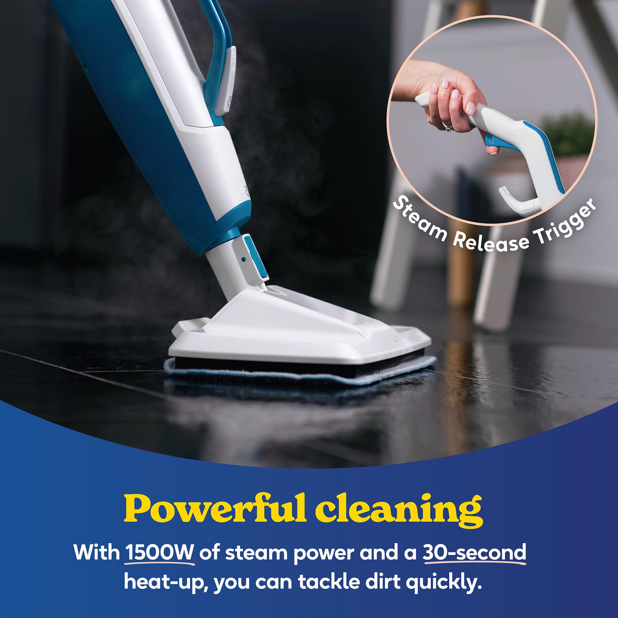 Russell Hobbs Scopa a vapore multifunzione 12 in 1 con tempo di riscaldamento di 30 secondi, serbatoio da 350 ml, 1,5 kW, cavo da 6 m, design portatile staccabile, 2 cuscinetti lavabili per pavimenti