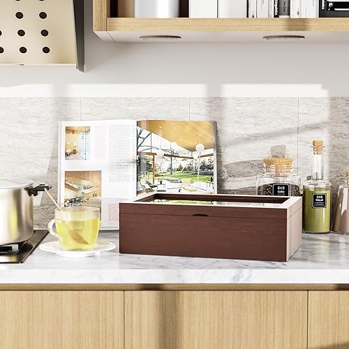 Miniatura 9 de Alsonerbay Caja de té de madera para bolsitas de té, caja de almacenamiento de cocina para bolsas de especias y paquetes de azúcar con 8
