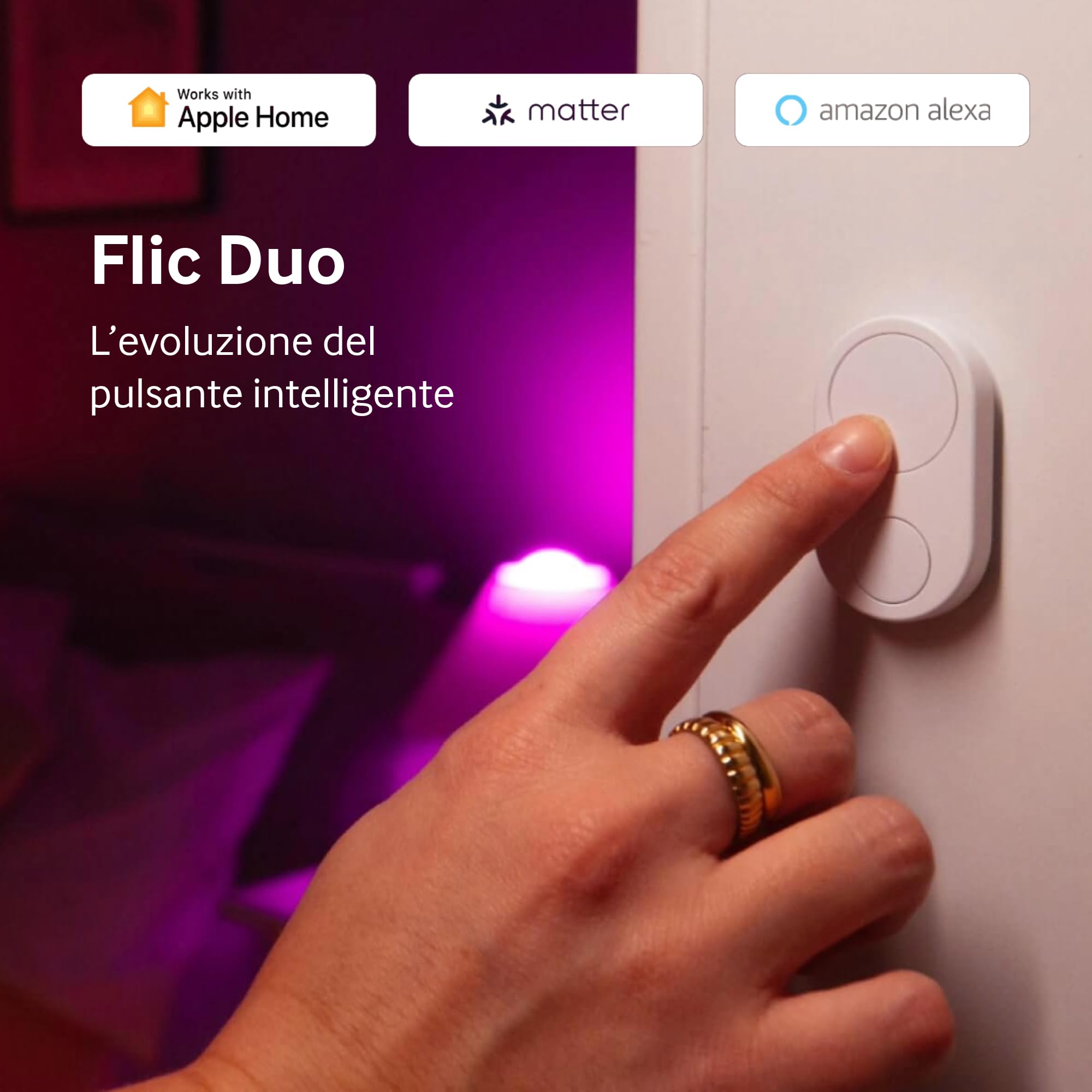 Flic Duo | Controller Smart Home | Funziona con Matter, Alexa, SmartThings, Sonos, Homey attraverso qualsiasi Flic Hub (bianco)