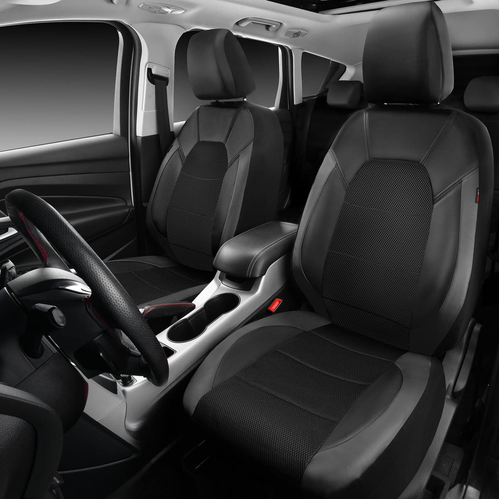 Coprisedili Auto per Lancia Musa 2004-2007 2008 2009 2010 2011 2012, Pelle Copri Sedili Impermeabile Anteriori e Posteriori Coprisedile, Protezione del Sedile Auto Copertura,B Black+Grey