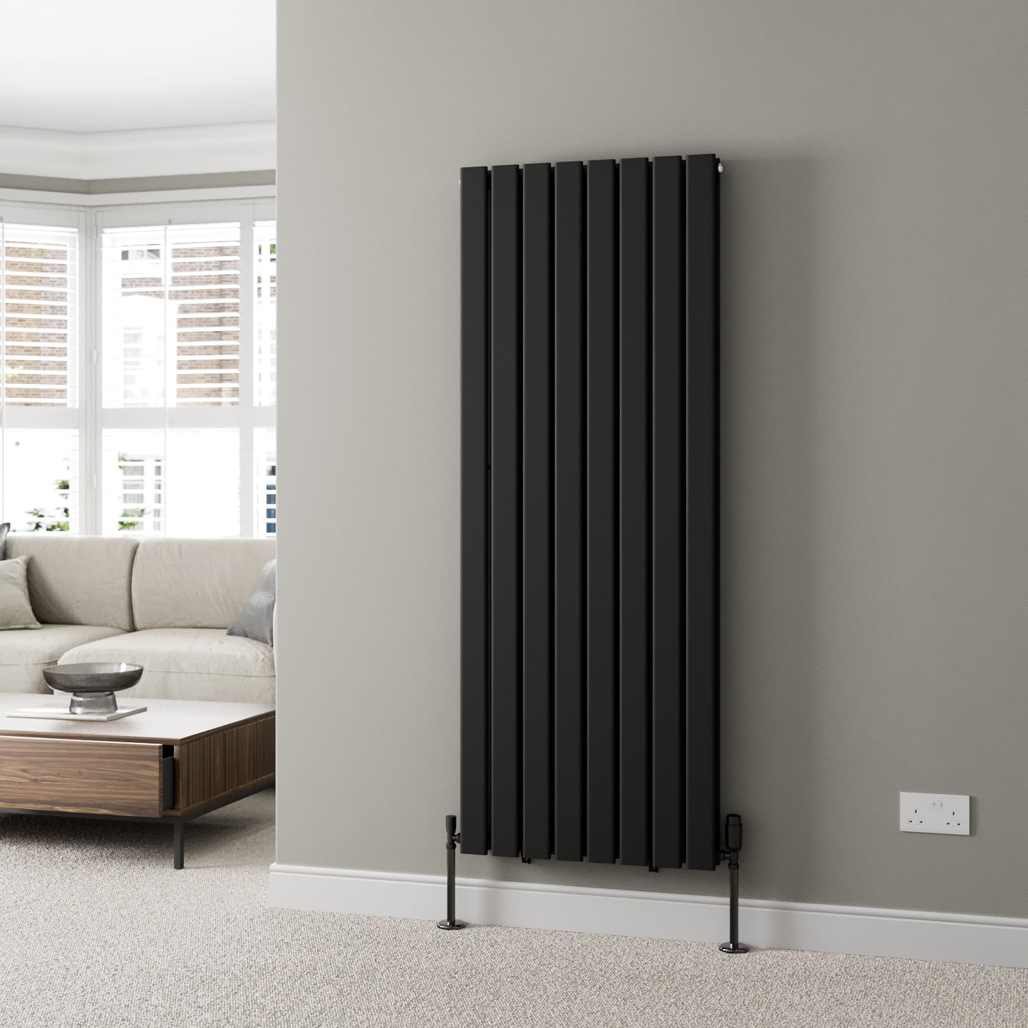 Duratherm Black Duratherm® 1600 X 608Mm Vertical Designer Radiator Double Column Flat Panel Modern Central Heating Panels Bathroom Radiators