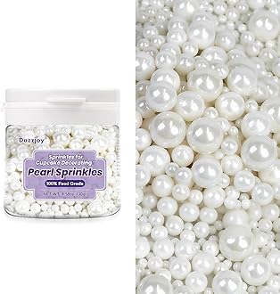 Dazzjoy Edible White Pearl Sugar Sprinkles, White Pearls for Cake Decorating, 130g/4.58oz, Candy Baking Cake Decorations, Cupcake Toppers & Cookie Decoration, Wedding Party Valentines Easter Supplies