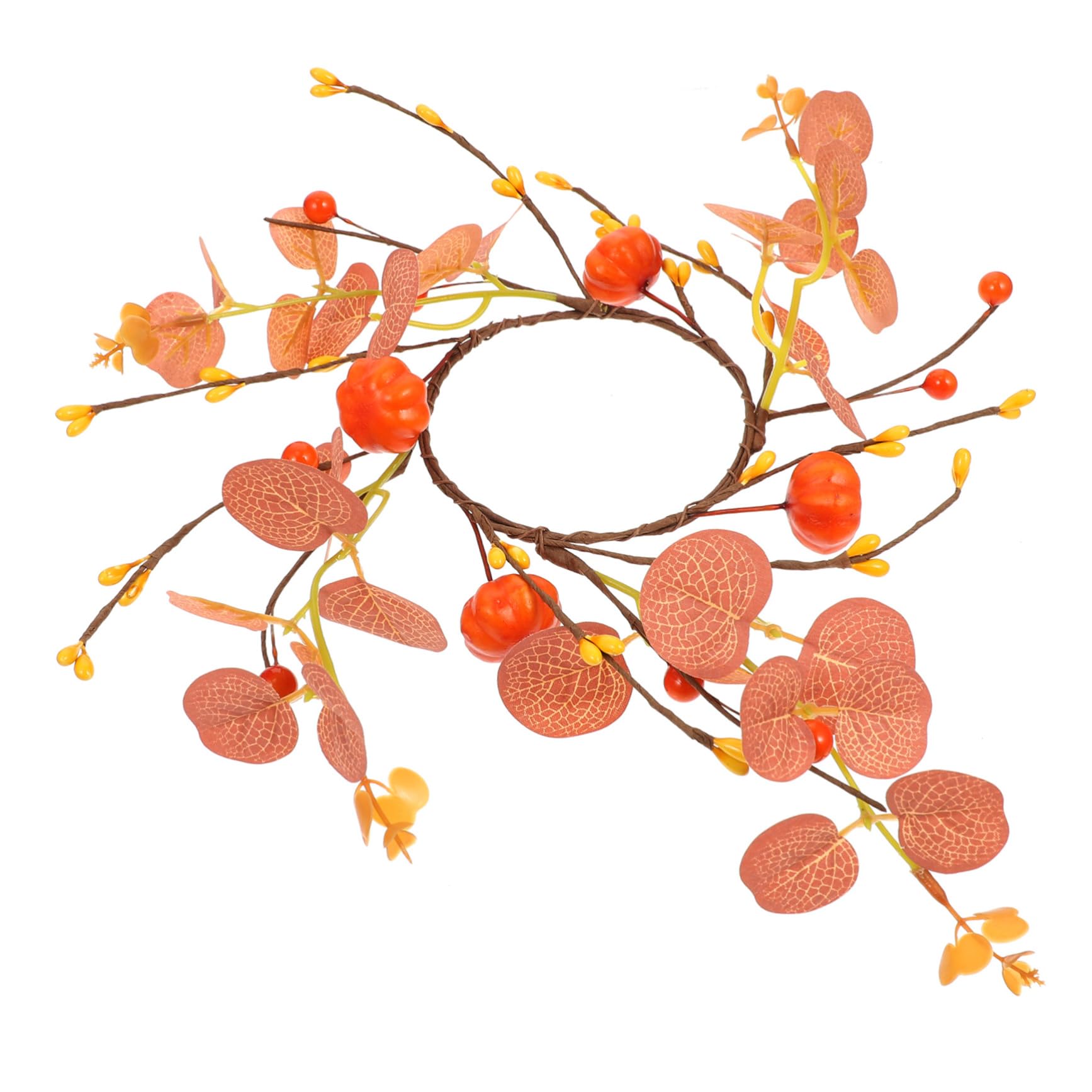 FUNOMOCYA Fall Artificial Pumpkin Candle Wreath Eucalyptus Leaf Candle Holder for Thanksgiving Table Centerpiece Realistic Design Easy to Place