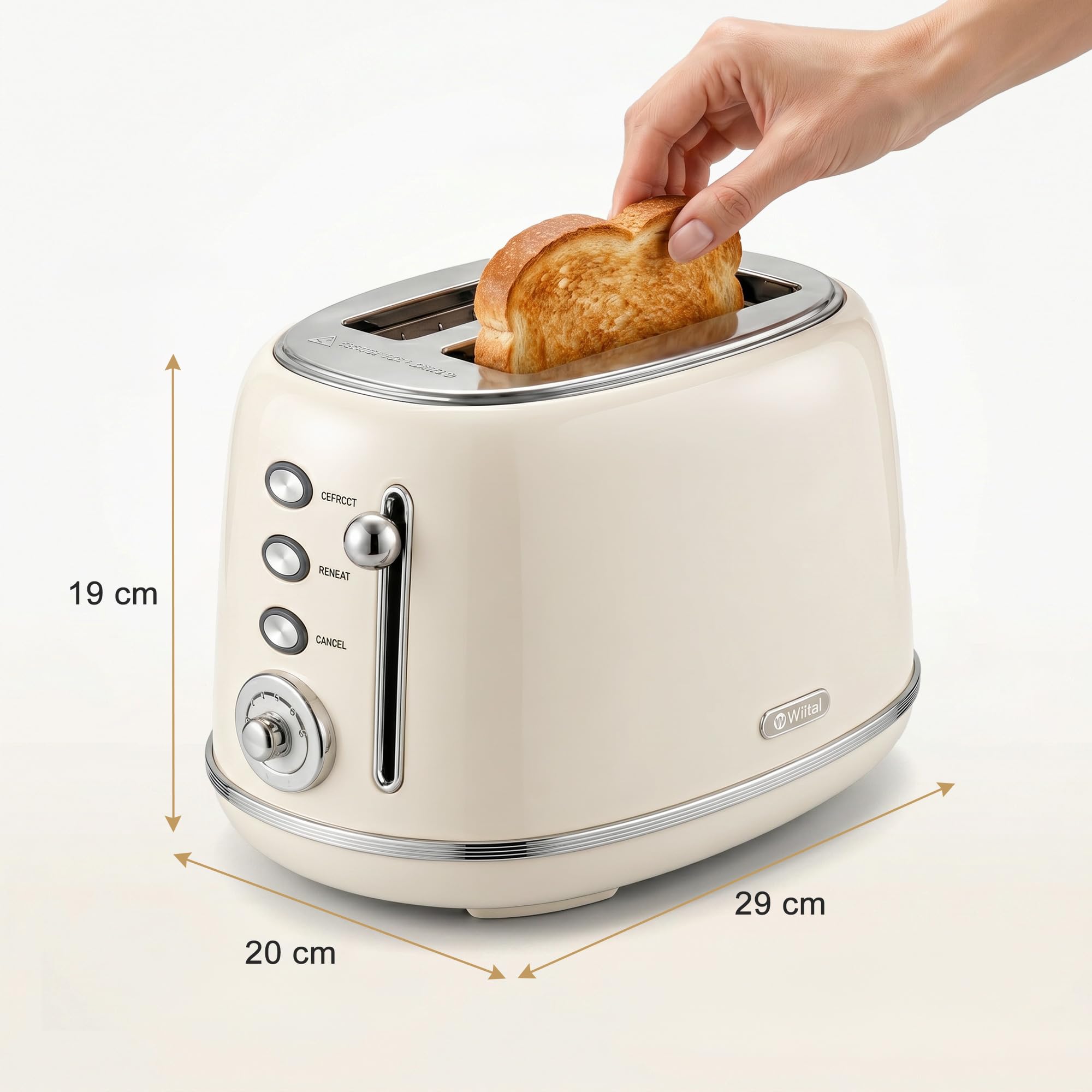 Wiltal Grille-Pain Rétro 2 Fentes Acier Inoxydable - Compact Support Viennoiseries, 6 Niveaux, Décongélation, Réchauffage, Arrêt Automatique