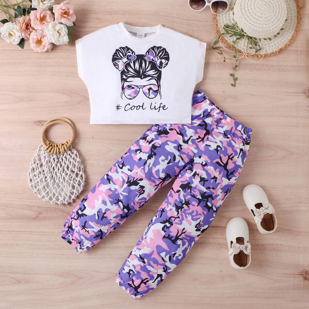 Zestawy odzieży dla dziewczynek na lato, hip hop, krótki rękaw, tank top + spodnie kamuflażowe z kieszenią, strój do tańca ulicznego, T-shirty, spodnie, zestaw odzieży dla dziewczynek w wieku