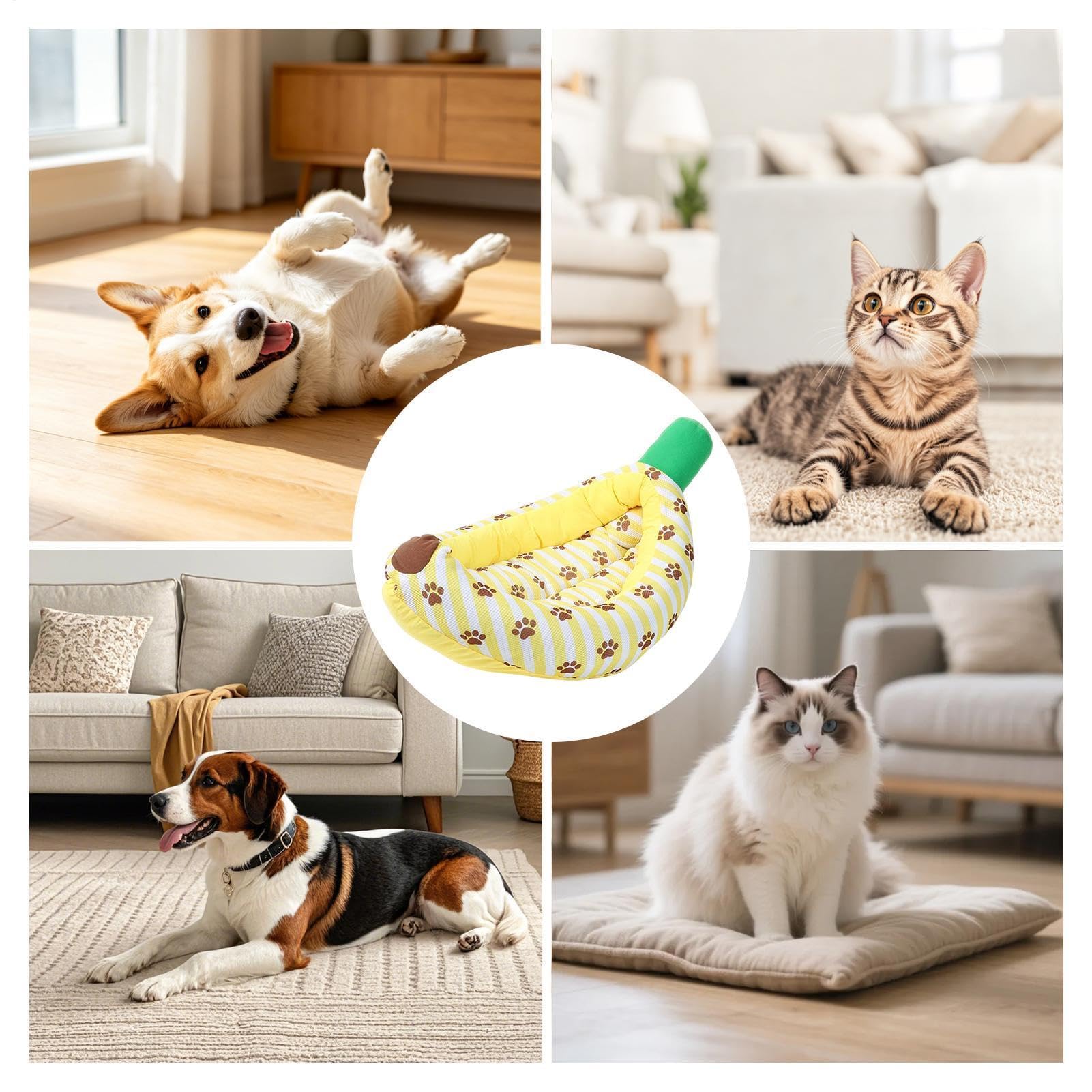 Bonita cama para perro, antideslizante, diseño de plátano, transpirable