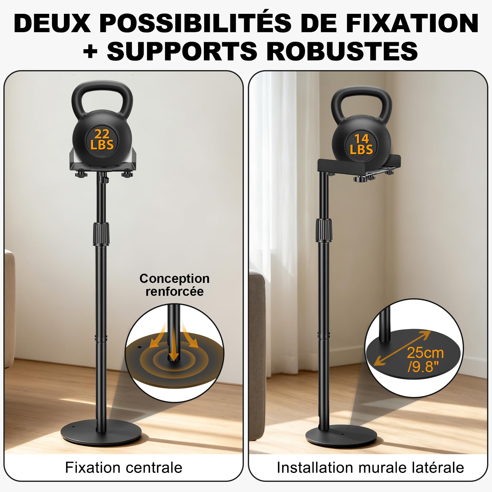 OUUTMEE Lot de 2 Support Enceinte Réglable, Jusqu'à 10KG
