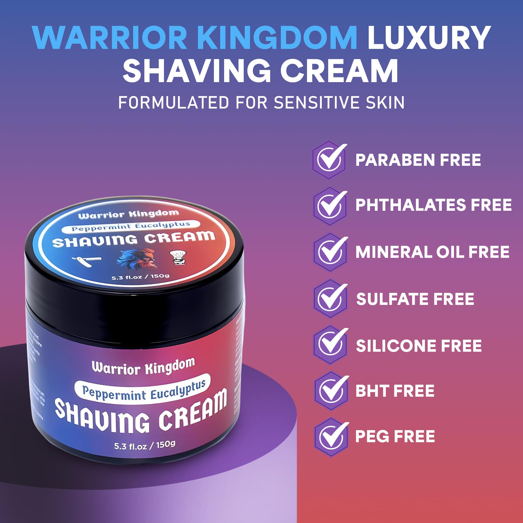 Warrior Kingdom Crema de afeitar - Eucalipto de menta. Aroma refrescante. Espuma cremosa rica para el afeitado más suave. Para cara, cabeza y cuerpo. Fórmula suave, no irritante para todo tipo de piel 3