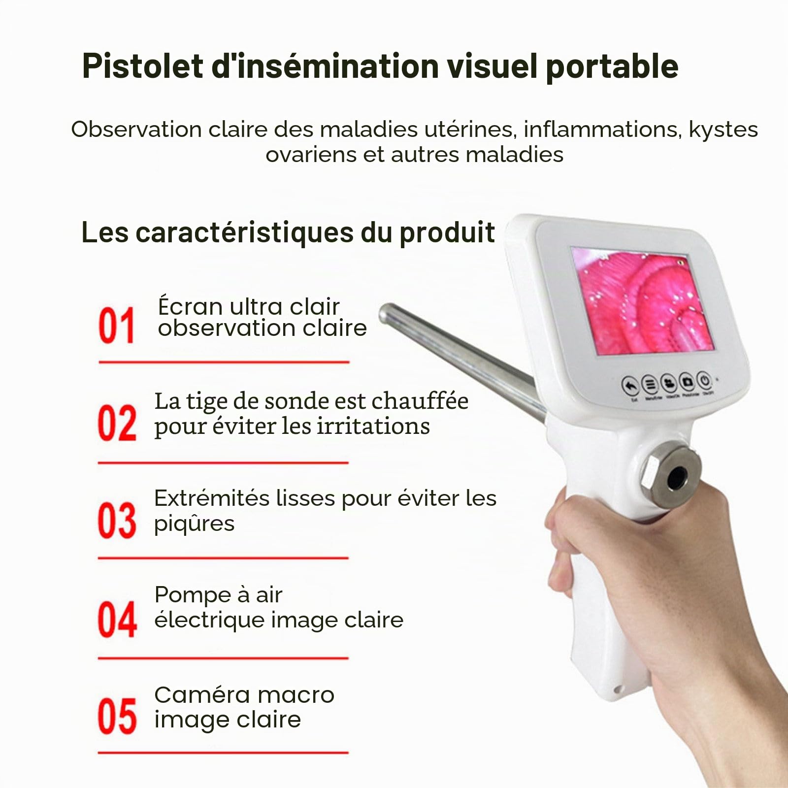 Pistolet D'Insémination Artificielle AI (écran 3,5"), 15 Millions De Pixels, Fonction De Massage par Vibration, Endoscope Visuel, Outils De Grossesse Artificielle pour Bovins