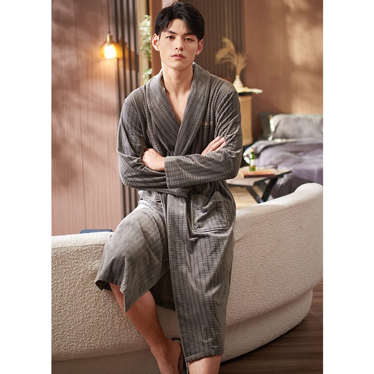 Abiti Lunghi da Uomo, Accappatoio in Pile Peluche Bluffy Housecoat, Camicia da Notte, Accappatoio for Uomo (Color : Blue, Size : 3XL)