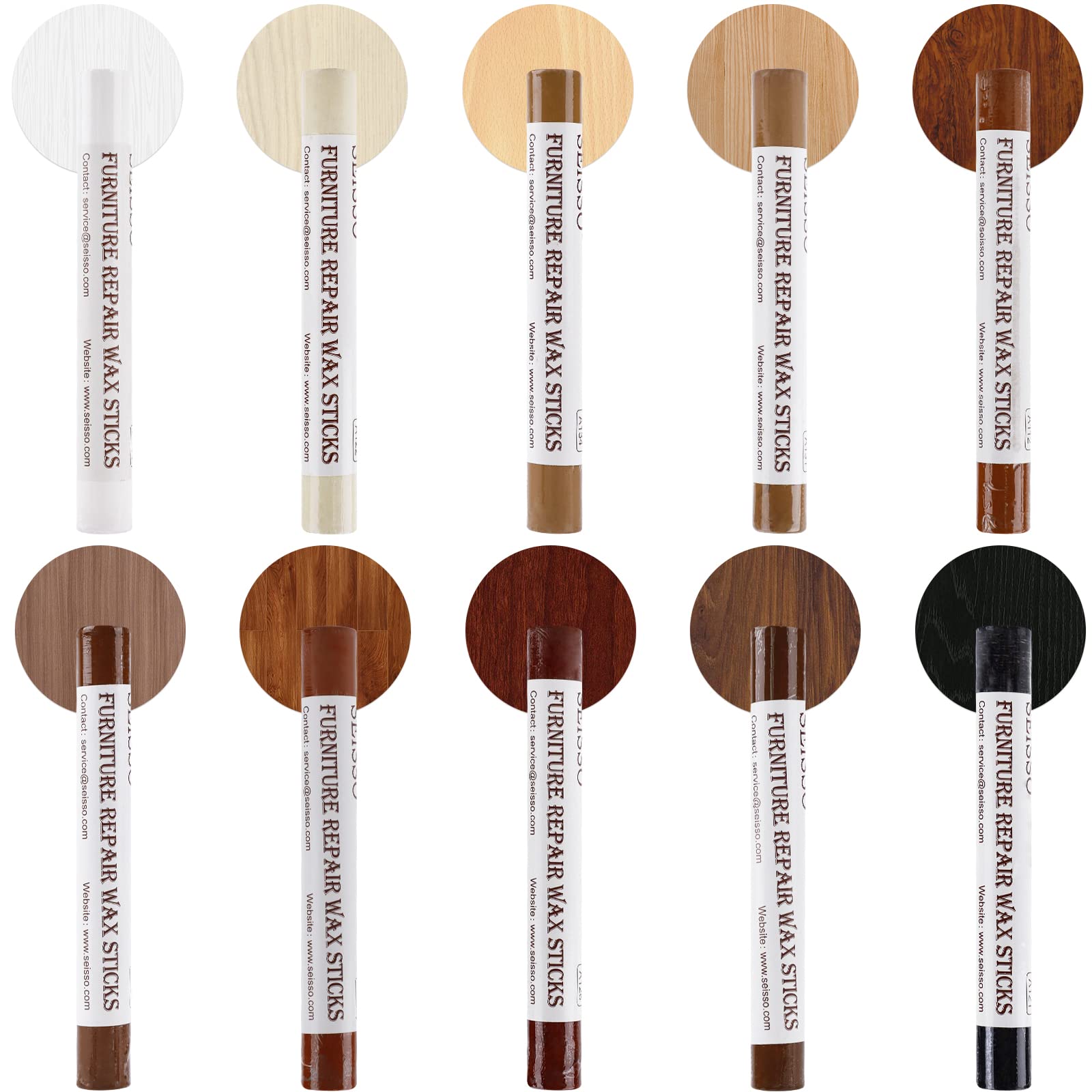 DEWEL Repair Wax Sticks, 10 Colors Wood Filler Wax Stick Repair Hole, Cracks, Scratch, Discoloration for Wooden Floor, Door, Table, Cabinet -Restore Any Wood, Cherry, Walnut