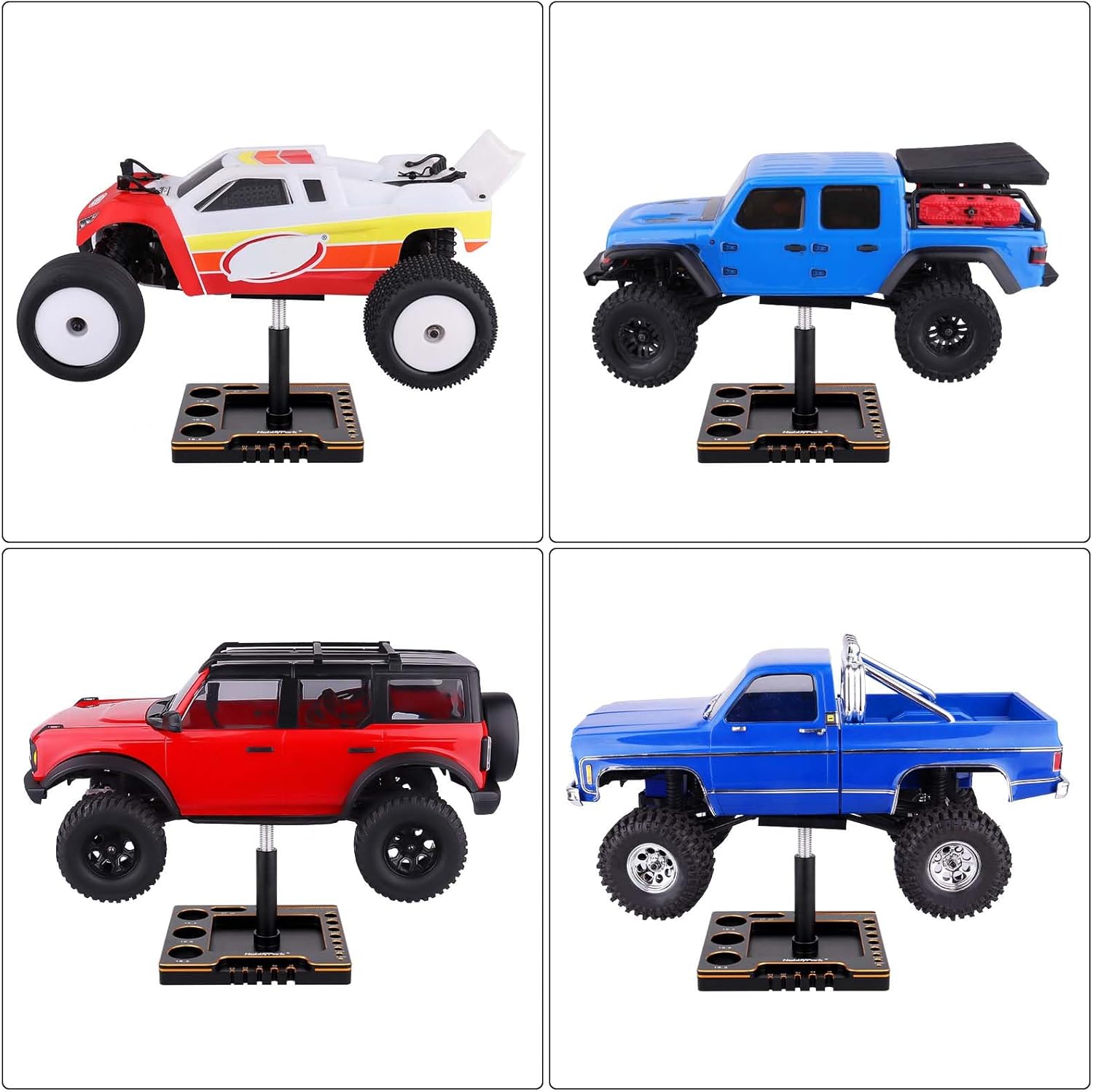 Hobbypark 1/18 1/24 RC Crawler Work Stand 360 Degree Rotation Lift Or Lower RC Car Repair Workstation for TRX4M TRX4MT Axial SCX24 AX24 FCX24 Tools (Unassembled) (Black-Gold)