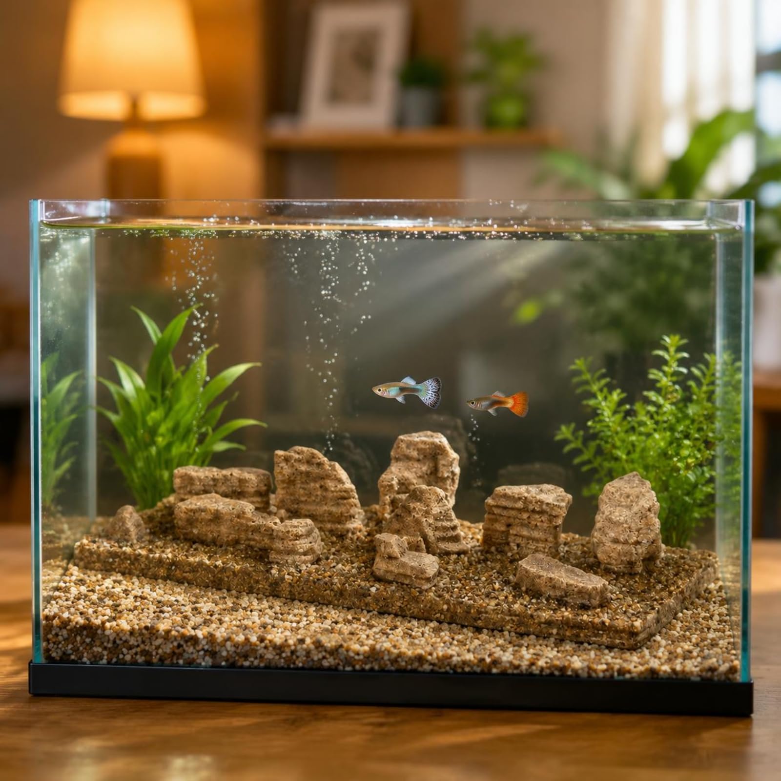 predolo Decorazione Acquario Roccia Scenica Terreno Ornemento con Piattaforma Rettangolare E Superficie a Strati in Arenaria Resina per Scenografia, Strati Di Roccia